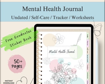 Mental Health Journal, Digital Planner for Goodnotes, Adhd, Anxiety, Self care, Therapy, Mood Tracker.