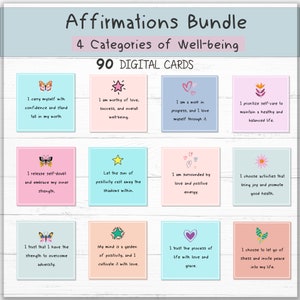 Bundel dagelijkse affirmatiecitaten, emotionele steun, dagboekaanwijzingen, geestelijke gezondheid, png, Goodnotes-bevestigingskaarten voor positief denken
