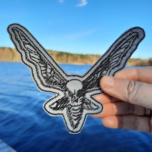 Moth Dead Head reflective embroidered patch applique