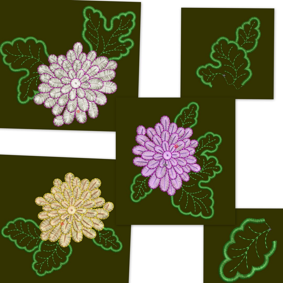 Chrysanthemum Flowers Machine Embroidery Patterns Etsy