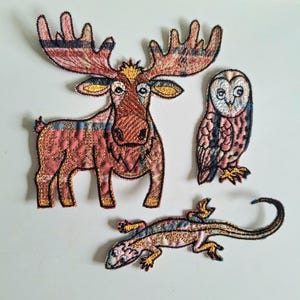Conjunto de parches de animales del bosque, parches bordados de alce, búho y lagarto, aplique bordado de naturaleza del bosque para chaquetas, bolsos de mezclilla y manualidades.