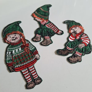 Conjunto de parches bordados de elfos navideños, apliques termoadhesivos de gnomos nórdicos, parches para suéteres navideños de invierno, insignias de duendes adorables para coser en chaquetas y bolsos.