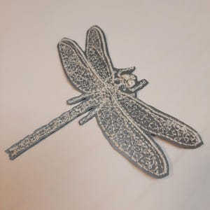Dragonfly white reflective sew on \ iron on embroidered patch