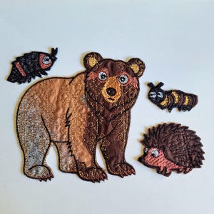 Forest Animal Applique Patch Set, Embroidered Bear Hedgehog Bug Patches, Woodland Fabric Patch, DIY Kids Clothes Repair Jacket Badge