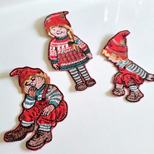 Conjunto de parches bordados de elfo navideño rojo, aplique termoadhesivo de gnomo nórdico, parche para suéter navideño de invierno, insignias de duende adorables para coser.