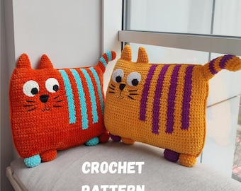 Striped Cat Pillow Crochet Pattern. Crocheted Cat Toy. Home Decor Animal Cushion. Crochet PDF Pattern. Amigurumi Cat. English language