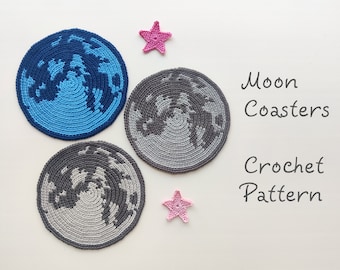 The Moon Coaster Crochet Pattern. Tapestry Crochet Kitchen Decor. Mug Rug Crochet Pattern