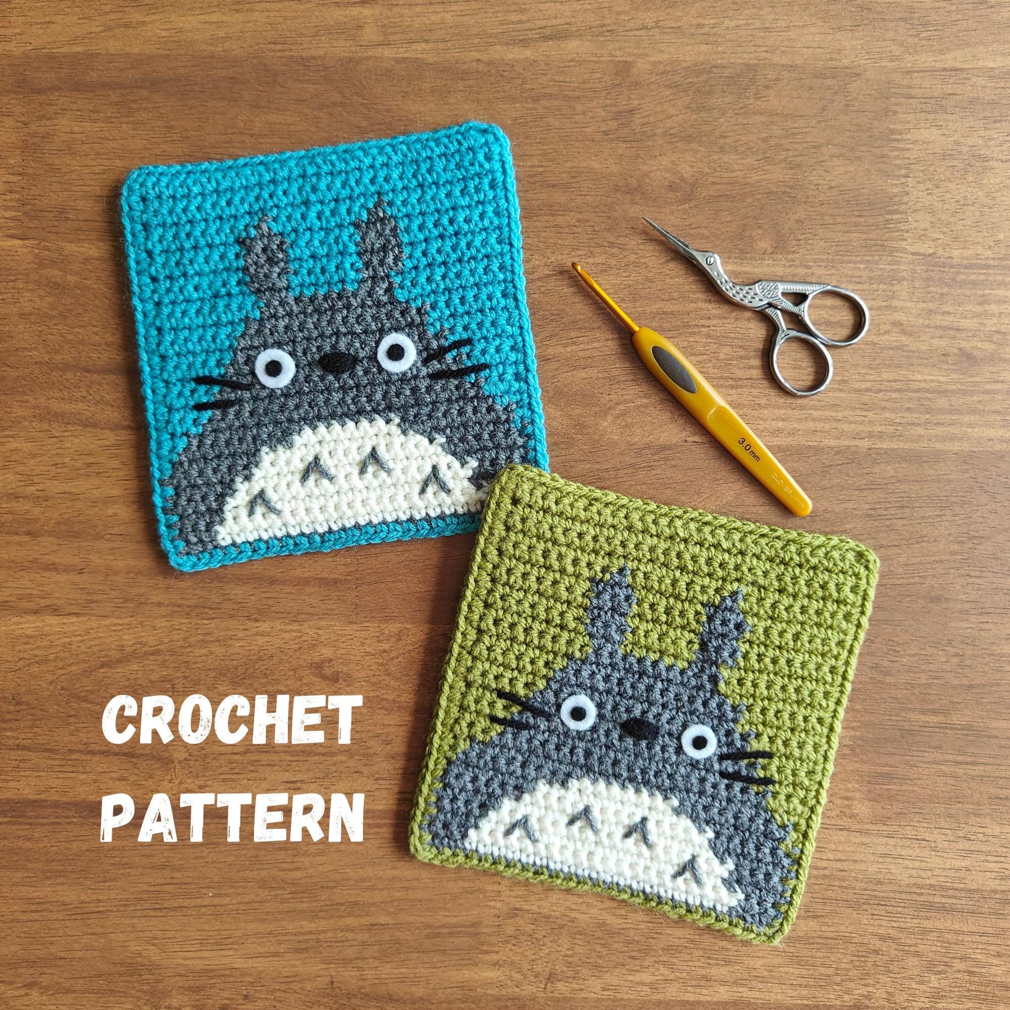 Totoro Cup Coaster Crochet Pattern: Anime Square Mug Rug (PDF