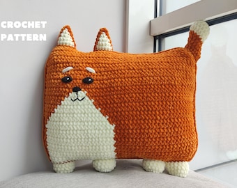 Shiba Inu Pillow Crochet Pattern. Dog Cushion Pattern. Crochet Toy Pillow. Dog Pillow Crochet Pattern. Shiba Inu Amigurumi Dog