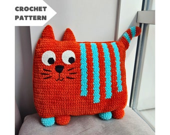Striped Cat Pillow Crochet Pattern. Kitty Cushion Pattern. Crochet Toy Pillow. Cat Cushion Crochet Pattern. Amigurumi Cat. English language