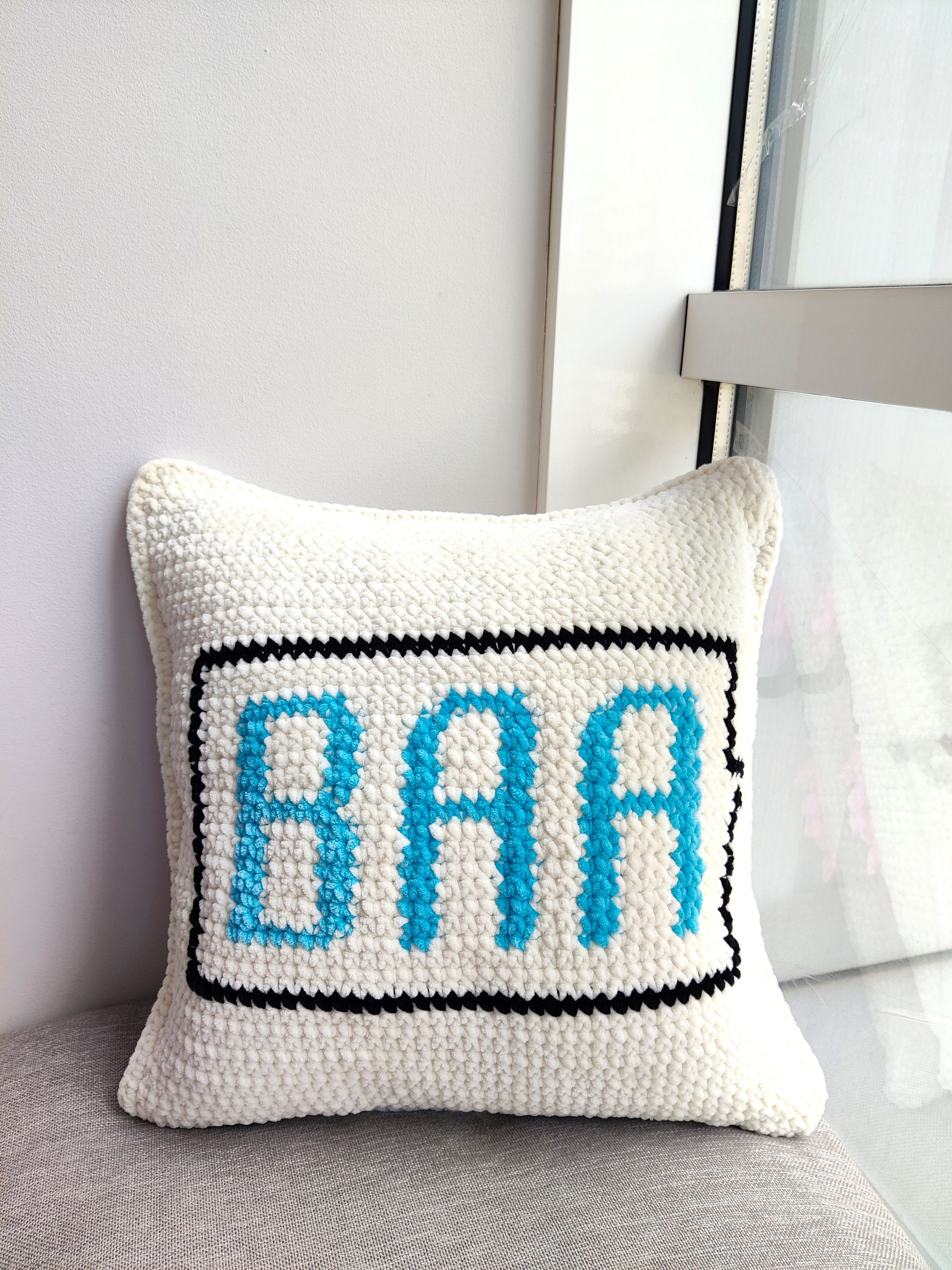 Gingham Crochet Sheep Pillow