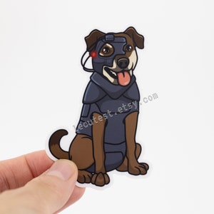 Star Trek sticker, Borg dog sticker, robot dog bumper decal, Locutus dog, Borg dog drawing, cyborg dog cartoon vinyl car bumper sticker