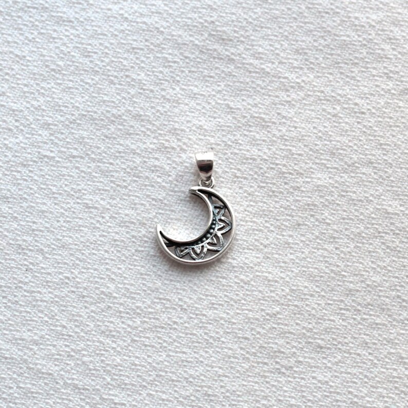 Crescent Moon Mountains Scenery Pendant - Nickel Free, Sterling Silver Plated