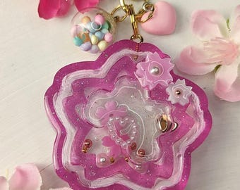 Cherry Blossom kawaii flower Shaker Keyring Bagcharm accessory