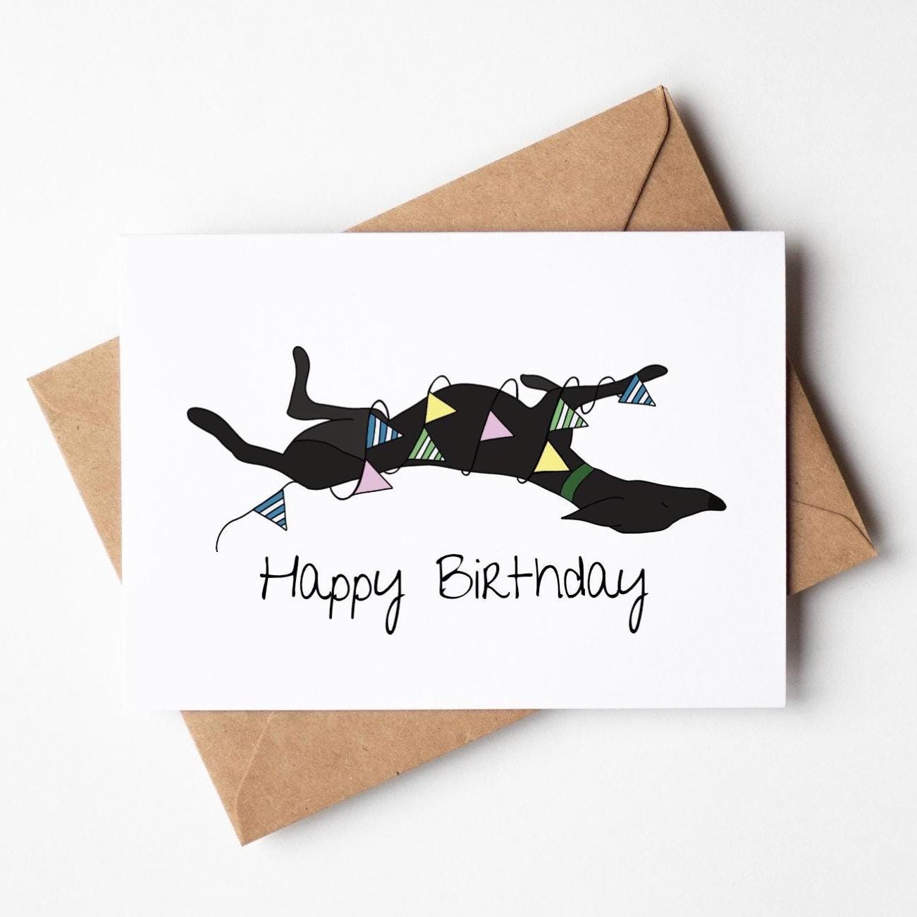 Black Roaching Greyhound Birthday A6 Card