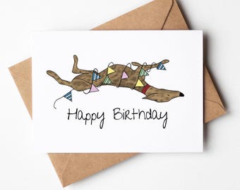 Brindle Roaching Greyhound Birthday A6 Card