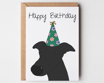 Black Greyhound Party Hat Birthday Card