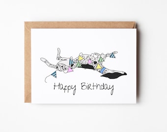 Spotty Black and White Roaching Greyhound Birthday A6 Card