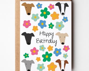 Sighthound Greyhound Floral Birthday Card