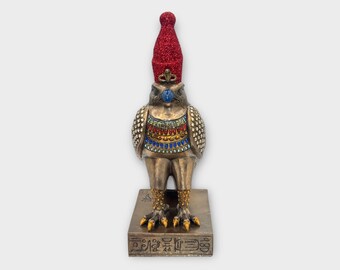 ホルス神ミニ像 - 古代エジプトの神ホルス（象形文字の台座付き