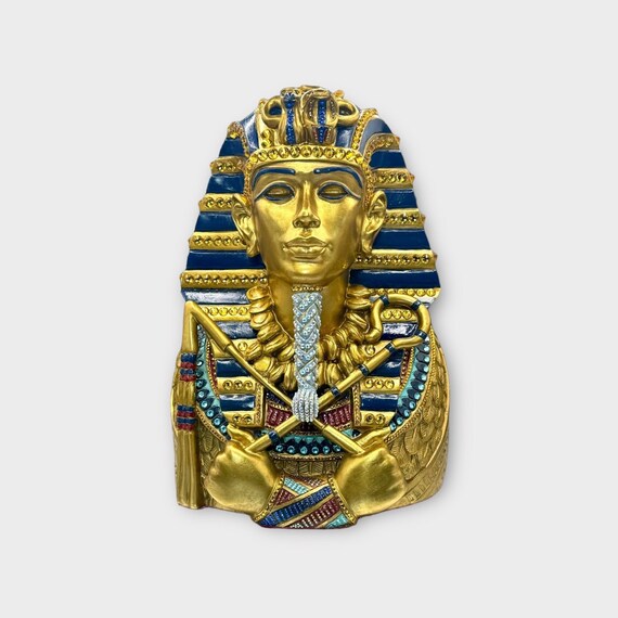 Vintage King Tut Bust with 1,100+ Glass Crystals - Hand Signed - Custom, Egyptian Collectible Art