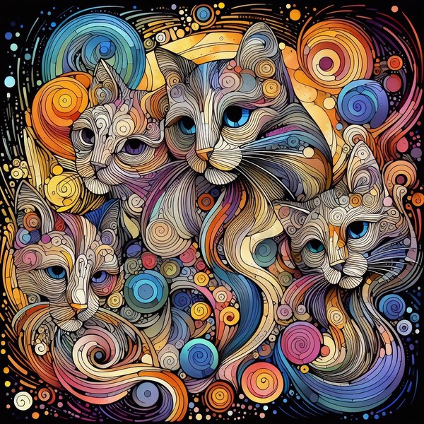 Disegno d'arte astratta con gatti