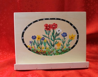 Buchständer aus Holz (Sperrholz), Tablett, Handy, bemalt mit Blumen, Deko