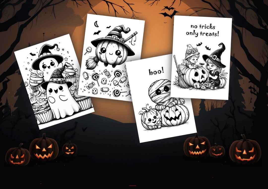 Printable Halloween Coloring Pages, Halloween Postcards, Halloween