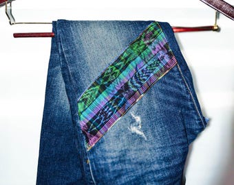 Mayan Multicolor Textiles Blue/Grey Jeans for Short Kings