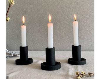 Set of 3 Candlestick Holders, Minimalist Taper Candle Holder, Concrete candle stick, Nordic candleholder, Table pillar candlestick