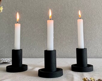 Set of 3 Black Candlestick Holders , Minimalist Taper Candle Holder for Holiday Dinner, Concrete Candle Holder Stick,  Nordic Home Decor