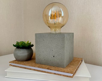 Concrete table lamp | Modern Cube lamp | Office desk accessories for men | Bedside lamp | Industrial  lighting |  Night stand decor