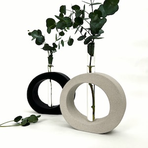 Jarrón asimétrico elegante, moderno, con frasco de vidrio, maceta de hormigón con tubo de ensayo de vidrio, decoración para el hogar, regalo original de inauguración de la casa.