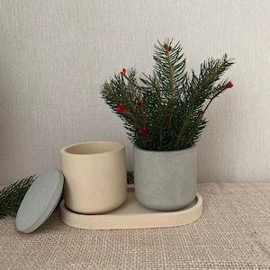 Minimalist Flowerpot Concrete Jar With Lid Candle Vessel Succulent Planter Cement Canister Beton Container Stone Bowl