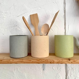 Concrete Utensil Holder - Farmhouse Utensil Crock - Beton Pot For Kitchen Counter - Cement Jar For Kitchen Utensil - Provence Kitchen Decor