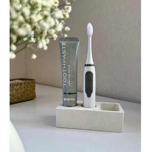 Elektro Zahnbürstenhalter Zahnpasta Halter Beton Badezimmer Organizer Modernes Weiß Badezimmer-Accessoire Stein Zahnbürstenständer
