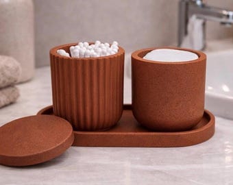 Bathroom Storage Jars with Tray, Toothbrush Holder, Bathroom Accessories, Cotton pads Cotton Swab Organiser