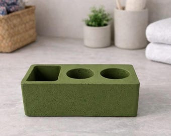 Olivgrüner elektrischer Zahnbürstenhalter, Badezimmerorganisator im natürlichen Stil, erdiges Spülenzubehör