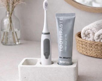 Elektro Zahnbürstenhalter Zahnpasta Halter Beton Badezimmer Organizer Modernes Weiß Badezimmer-Accessoire Stein Zahnbürstenständer