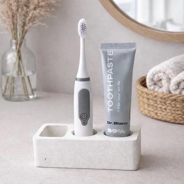 Electric Toothbrush Holder Toothpaste Holder Concrete Bathroom Organizer Modern White Bathroom Accessories Stone Toothbrush Stand