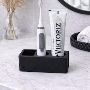 Hållare för elektrisk tandborste i betong, modern bänkorganisatör i badrum, minimalistisk toalettbricka i cement, modern badrumsinredning bild 13