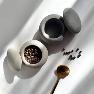 Rustikaler Salz- und Pfefferstreuer mit Deckel-Set, kleines Gewürzglas, Betonkräuter-Aufbewahrungsbehälter, Pinch Pot, Salzsellar, modernes Arbeitsplattendekor