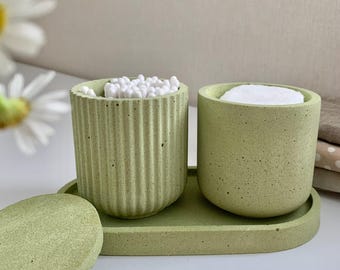 Juego de baño de concreto Discos de algodón Hisopos de algodón Almacenamiento Accesorios de baño Organizador de baño Frasco con tapa para baño Contenedor de decoración de baño