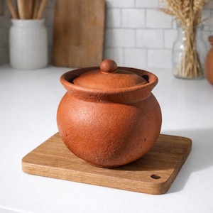 Recipiente de terracota con tapa, salero, bote para té, especiero, tarro para hierbas, vasija de hormigón, azucarero artesanal, un bonito regalo.