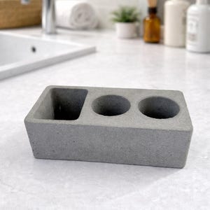 Hållare för elektrisk tandborste i betong, modern bänkorganisatör i badrum, minimalistisk toalettbricka i cement, modern badrumsinredning Grå