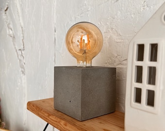 Concrete Table Lamp Modern Cube Lamp Office Desk Accessories for Men Industrial  Lighting Night Stand Decor Gift for Dad Gift for Husband