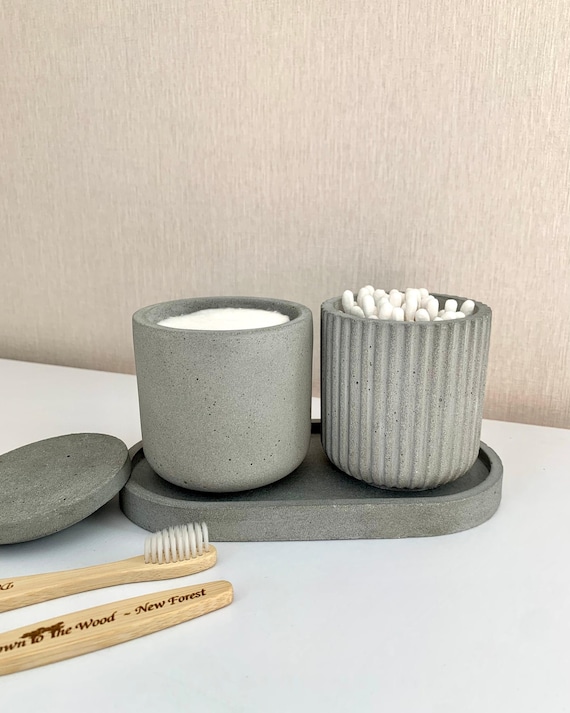 Bathroom organizers set | Toothbrush holder | Storage for cotton wool pads, cotton buds | Bathroom Jars with lid | Bathroom decor container