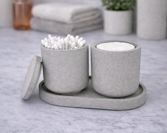 Moderna betongburkar för bomullsrondeller och bomullspinnar – Minimalistisk inredning i badrummet, förvaring i nordisk stil för bänkskiva, kommod eller hylla