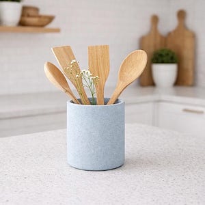 Portautensili in cemento, portautensili rustico, vaso in cemento per bancone da cucina, barattolo in cemento per utensili da cucina, decorazione industriale per cucina pastel blue