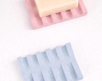 Jabonera minimalista de hormigón con desagüe / Decoración de baño en tonos pastel / Jabonera moderna en tonos neutros / Accesorios de baño Japandi